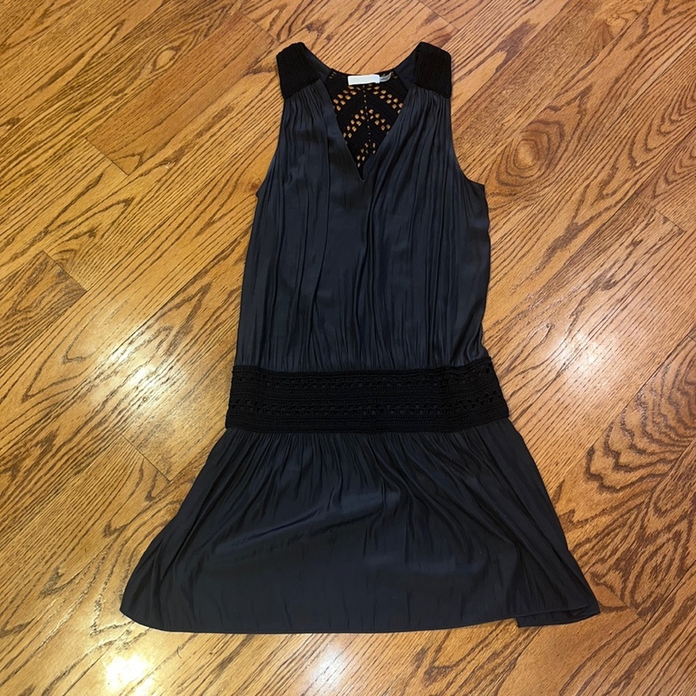 Ramy Brook Black Sleeveless Pleated Dress with Crochet Waist